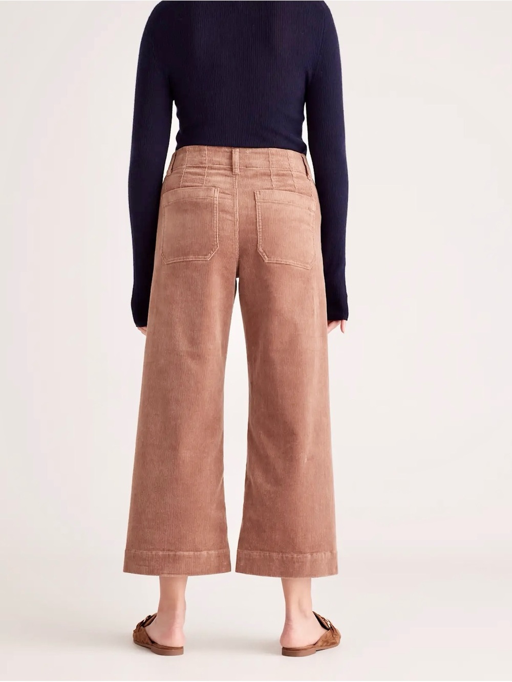 Quince Organic Cotton Stretch Corduroy Wide Leg Crop Pants Tan Beige Size 12 - Picture 2 of 12